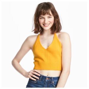H&M Knitted Halter-Neck Crop Top Mustard Yellow